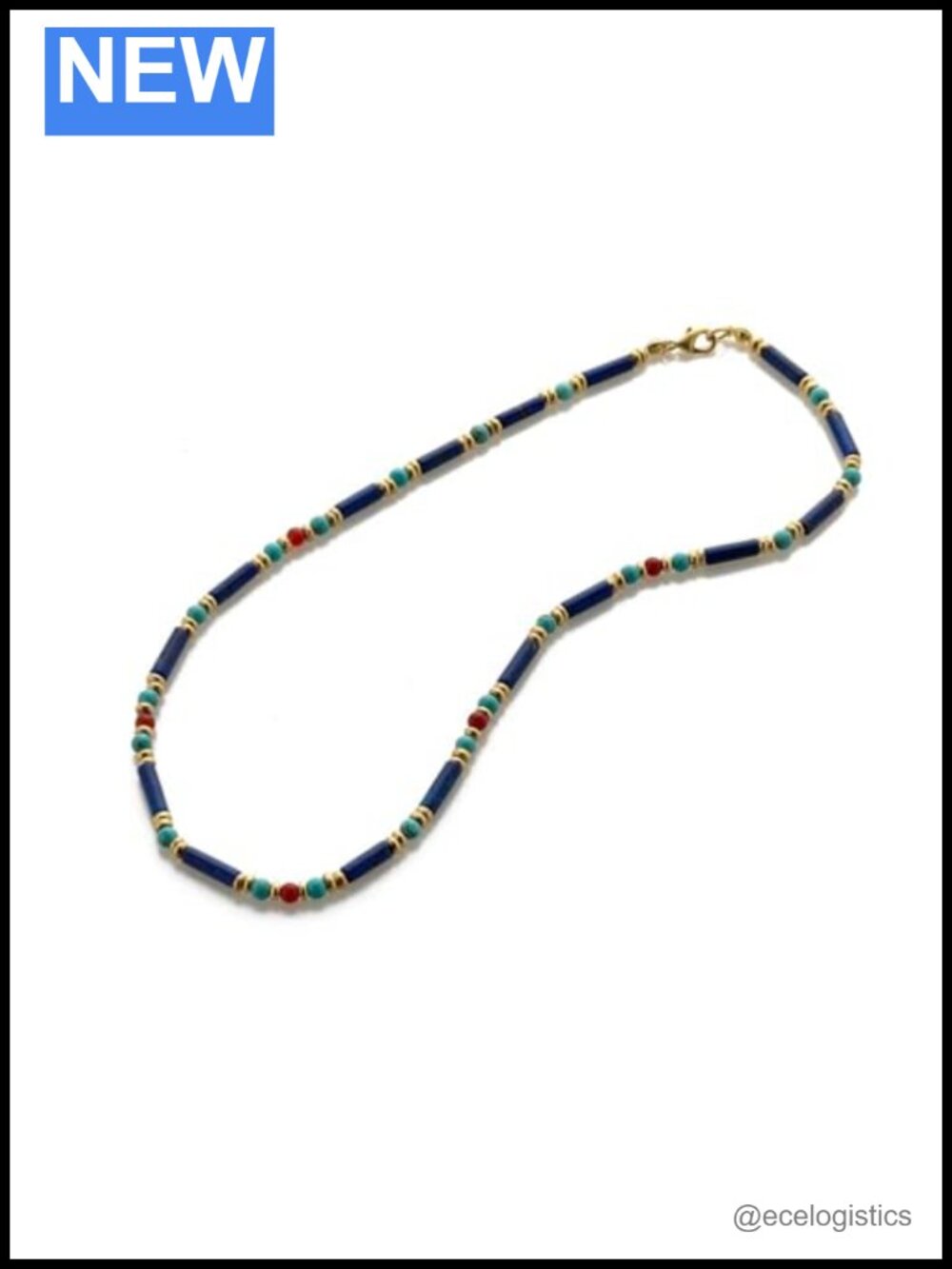 Egyptian Thebes Beaded Necklace Turquoise Lapis Carnelian 18"
